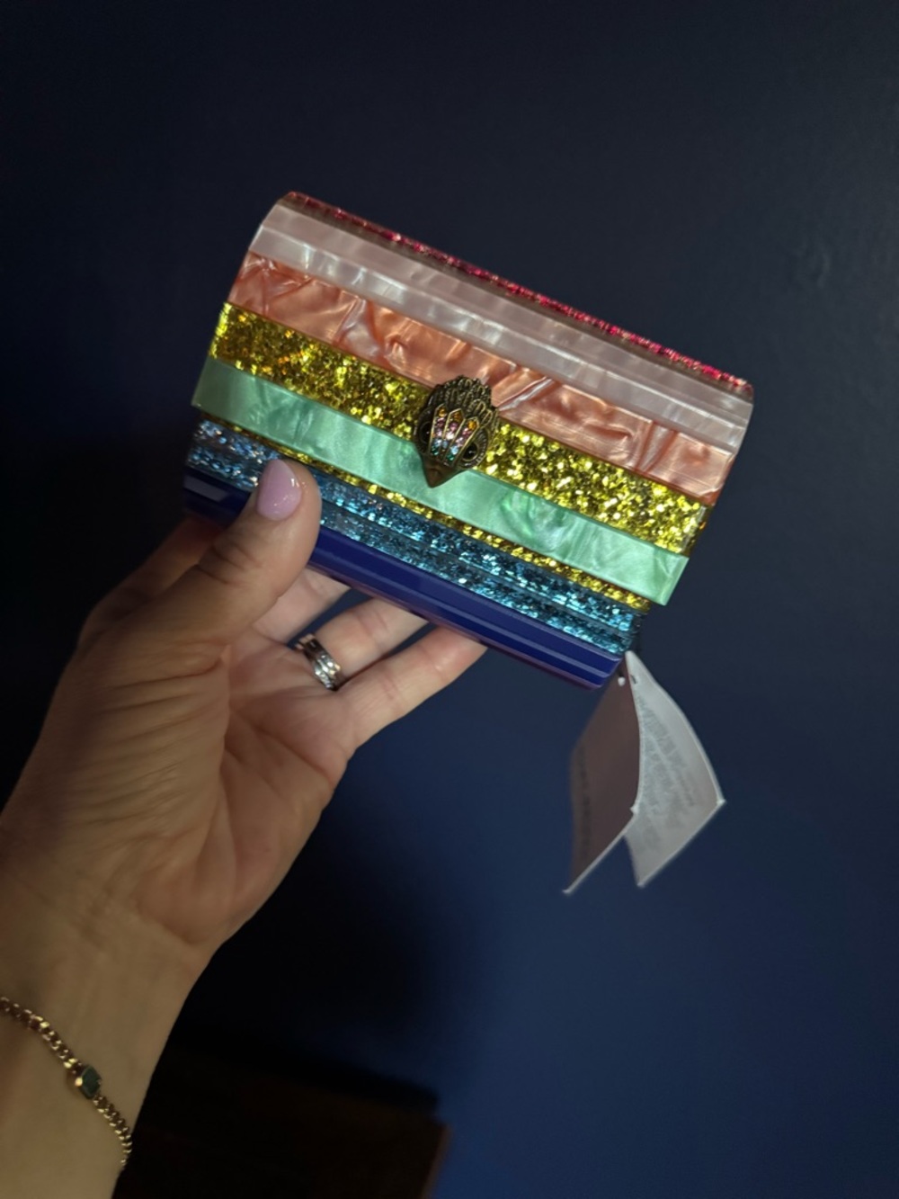 Kurt Geiger Rainbow Clutch + Eagle Bracelet Set | NWT Bag | Dust Bags